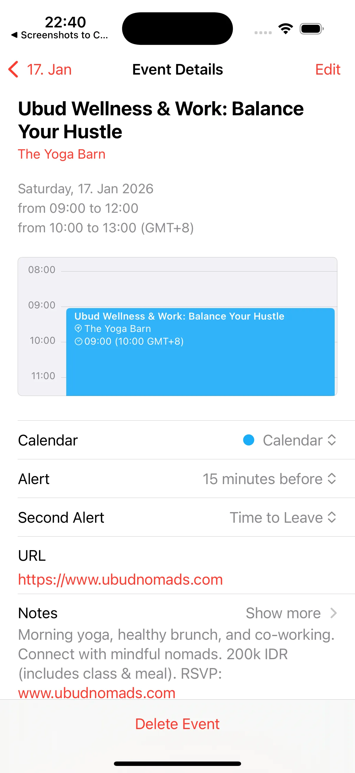 Event saved in iOS Calendar